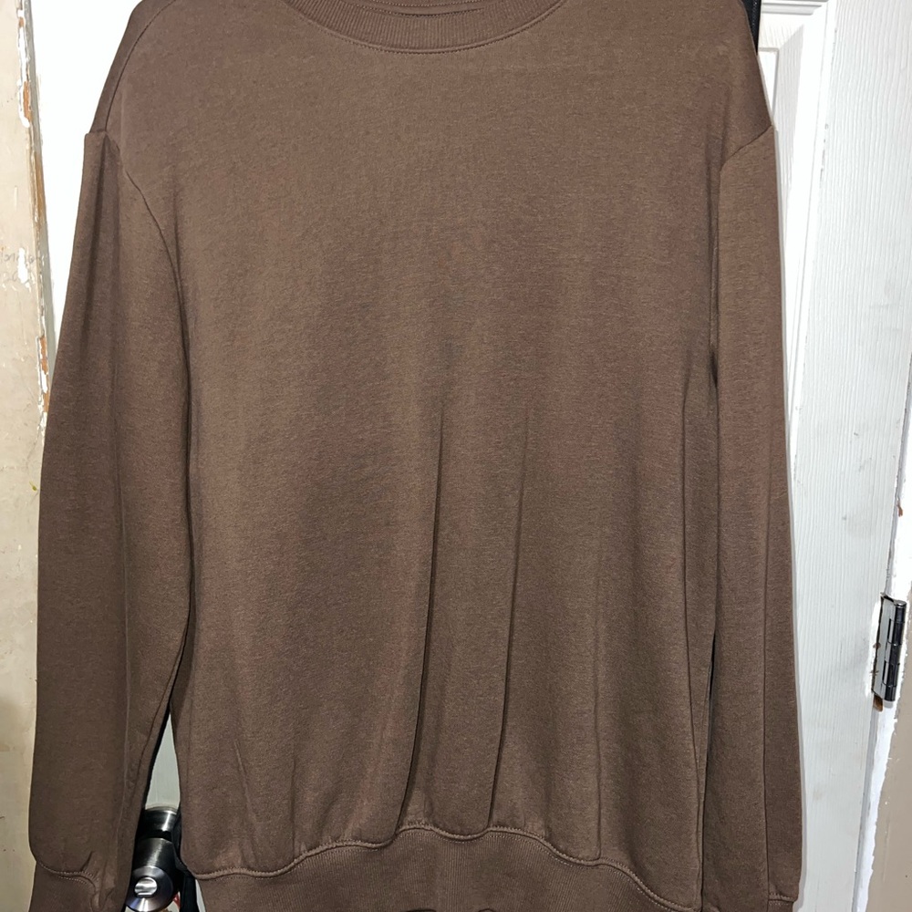 h&m brown relaxed fit crewneck sweater